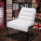 Upholstered Metal-Framed Lounge Chair with Faux Shearling Seat, White