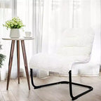 Upholstered Metal-Framed Lounge Chair with Faux Shearling Seat, White