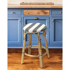 24 Blue White And Natural Rattan Backless Counter Height Bar Chair