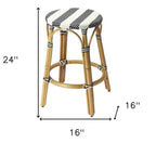 24 Blue White And Natural Rattan Backless Counter Height Bar Chair