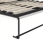 Full Size Wall Murphy Bed Multifunctional Foldable Platform Bedframe with Desk, Storage Shelves and Cabinets, Black+White