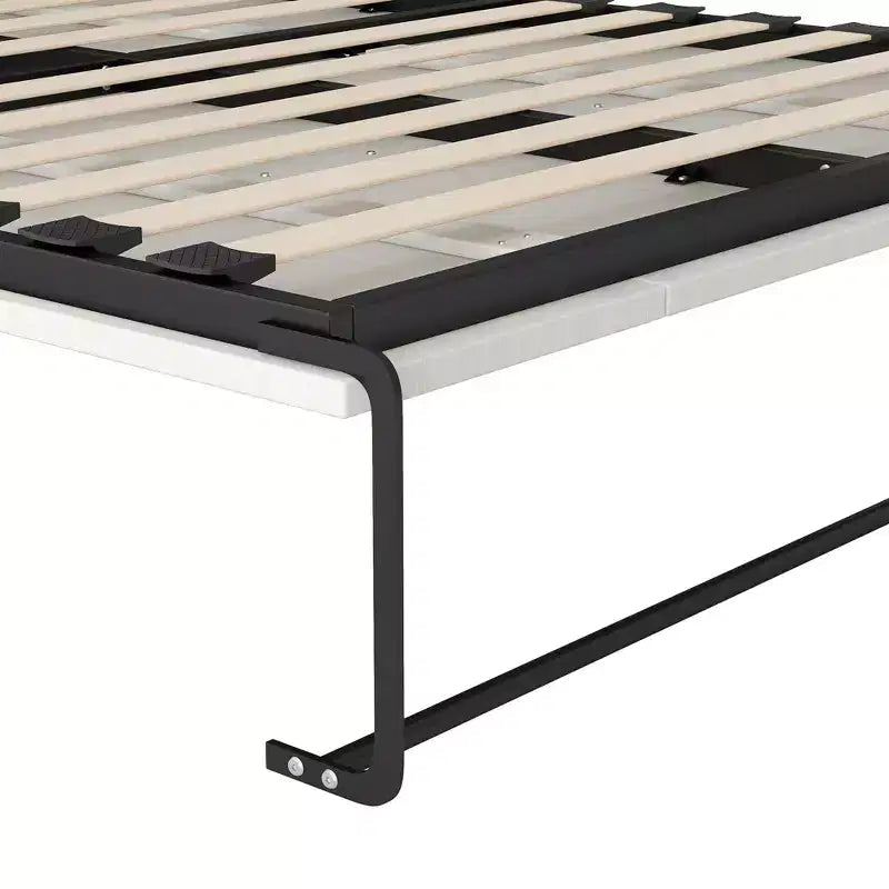 Full Size Wall Murphy Bed Multifunctional Foldable Platform Bedframe with Desk, Storage Shelves and Cabinets, Black+White