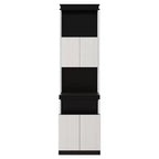 Full Size Wall Murphy Bed Multifunctional Foldable Platform Bedframe with Desk, Storage Shelves and Cabinets, Black+White