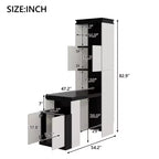 Full Size Wall Murphy Bed Multifunctional Foldable Platform Bedframe with Desk, Storage Shelves and Cabinets, Black+White