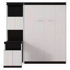 Full Size Wall Murphy Bed Multifunctional Foldable Platform Bedframe with Desk, Storage Shelves and Cabinets, Black+White
