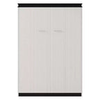 Full Size Wall Murphy Bed Multifunctional Foldable Platform Bedframe with Desk, Storage Shelves and Cabinets, Black+White