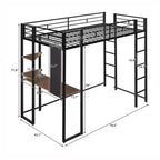 42.1'' W x 79.5'' L Twin Size Metal Loft Bed with Built-in Desk, Shelf and Ladder, Strong Metal Frame