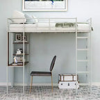 42.1'' W x 79.5'' L Twin Size Metal Loft Bed with Built-in Desk, Shelf and Ladder, Strong Metal Frame