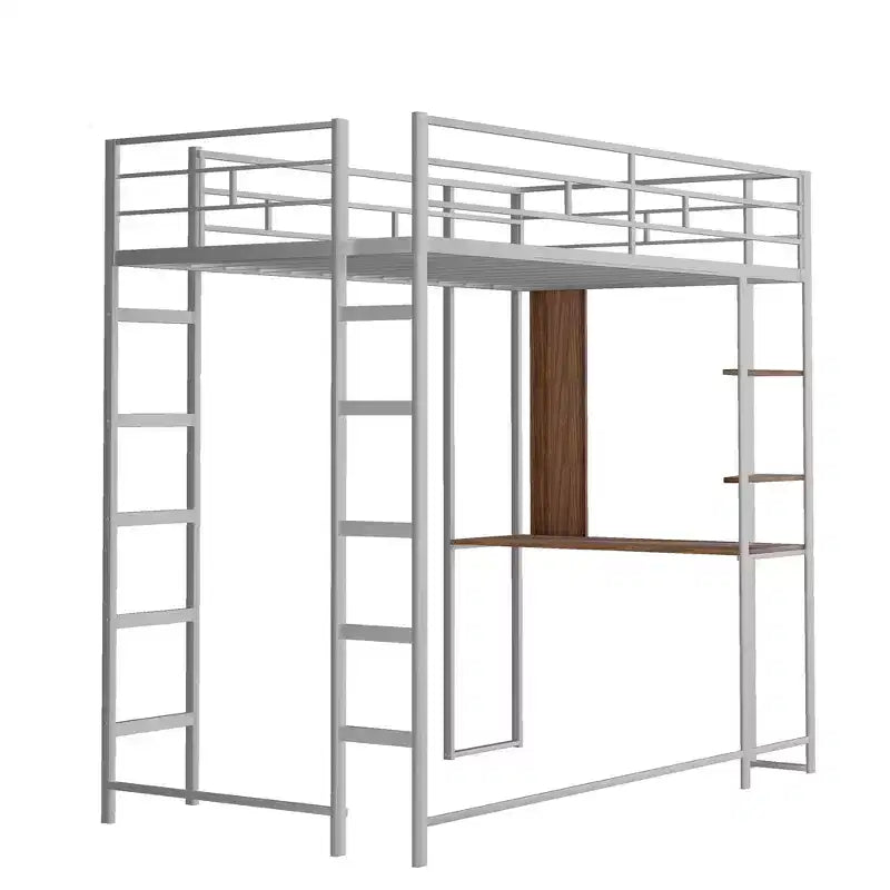 42.1'' W x 79.5'' L Twin Size Metal Loft Bed with Built-in Desk, Shelf and Ladder, Strong Metal Frame