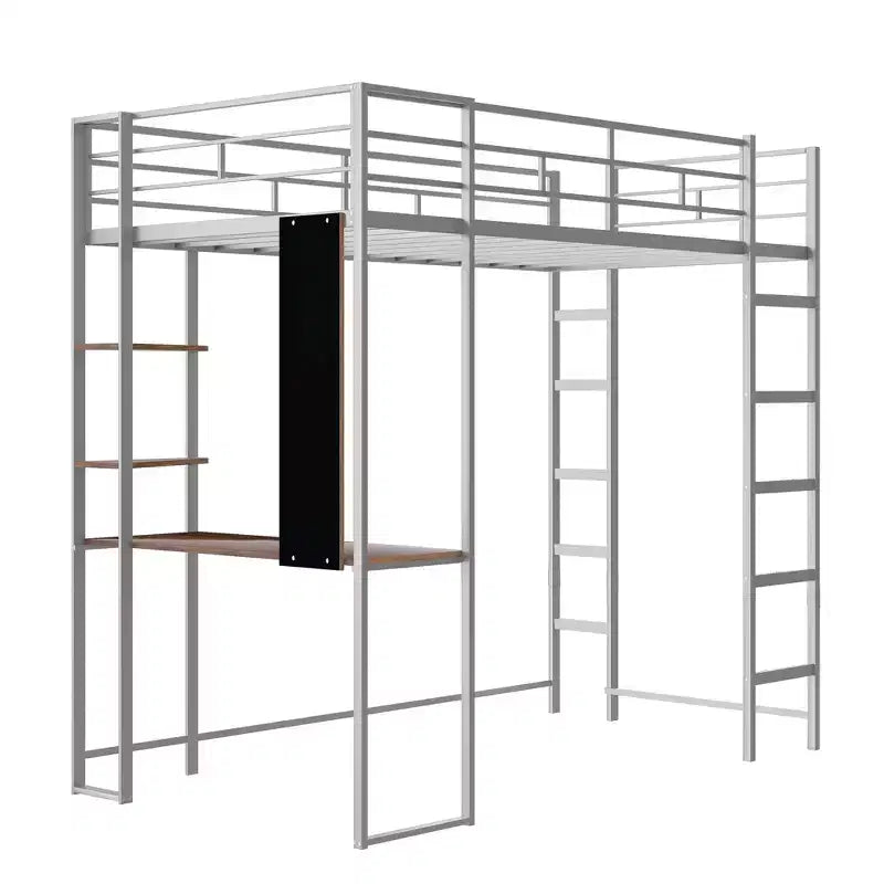 42.1'' W x 79.5'' L Twin Size Metal Loft Bed with Built-in Desk, Shelf and Ladder, Strong Metal Frame