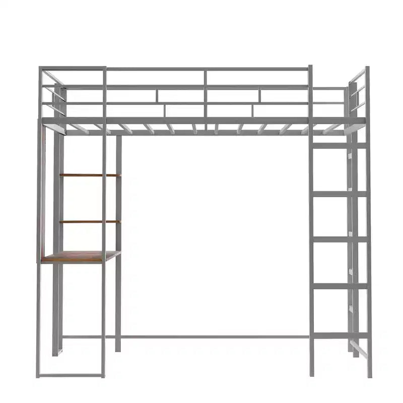 42.1'' W x 79.5'' L Twin Size Metal Loft Bed with Built-in Desk, Shelf and Ladder, Strong Metal Frame