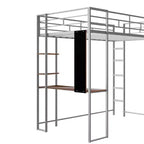 42.1'' W x 79.5'' L Twin Size Metal Loft Bed with Built-in Desk, Shelf and Ladder, Strong Metal Frame