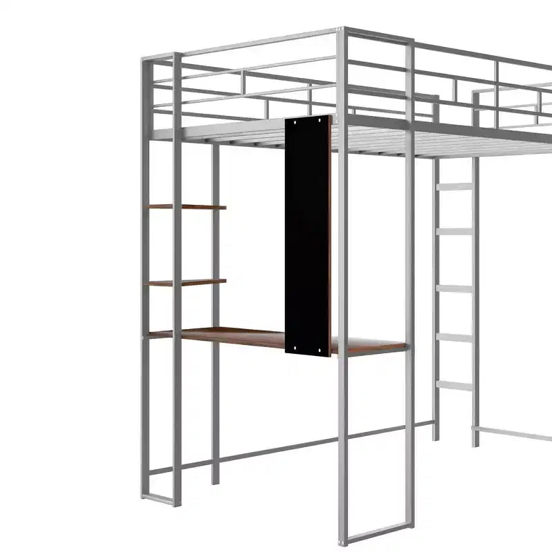 42.1'' W x 79.5'' L Twin Size Metal Loft Bed with Built-in Desk, Shelf and Ladder, Strong Metal Frame