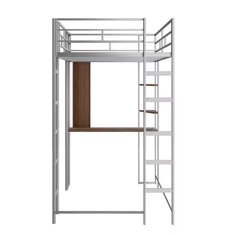 42.1'' W x 79.5'' L Twin Size Metal Loft Bed with Built-in Desk, Shelf and Ladder, Strong Metal Frame