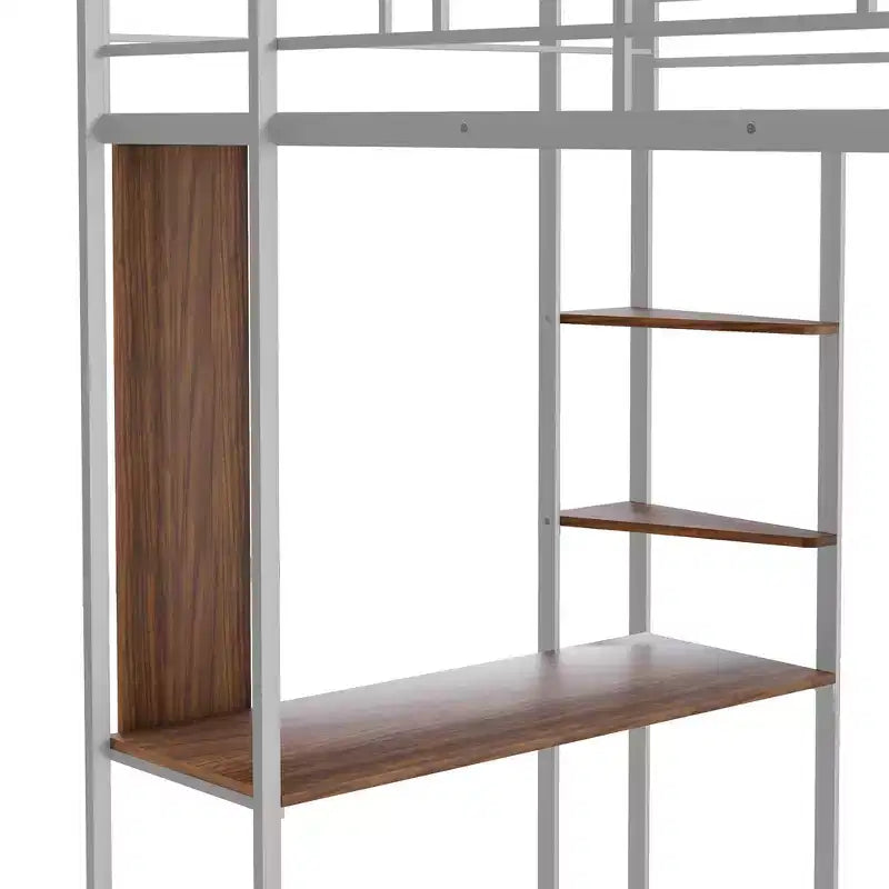 42.1'' W x 79.5'' L Twin Size Metal Loft Bed with Built-in Desk, Shelf and Ladder, Strong Metal Frame