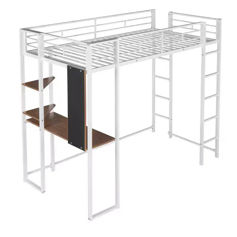 42.1'' W x 79.5'' L Twin Size Metal Loft Bed with Built-in Desk, Shelf and Ladder, Strong Metal Frame
