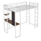 42.1'' W x 79.5'' L Twin Size Metal Loft Bed with Built-in Desk, Shelf and Ladder, Strong Metal Frame