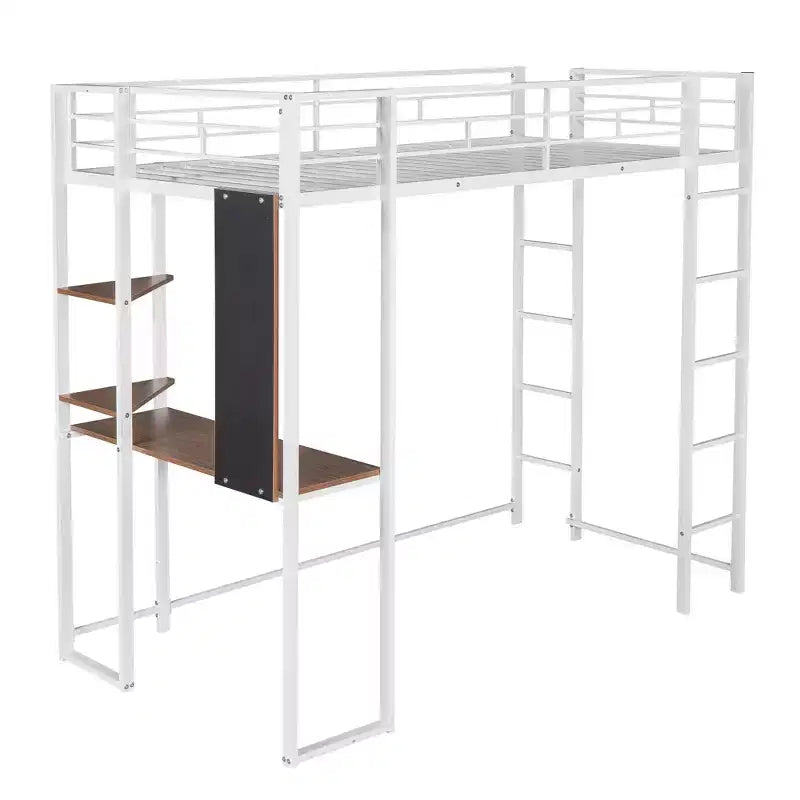 42.1'' W x 79.5'' L Twin Size Metal Loft Bed with Built-in Desk, Shelf and Ladder, Strong Metal Frame