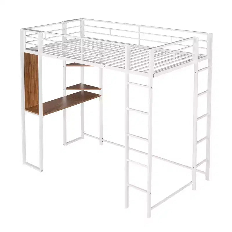 42.1'' W x 79.5'' L Twin Size Metal Loft Bed with Built-in Desk, Shelf and Ladder, Strong Metal Frame