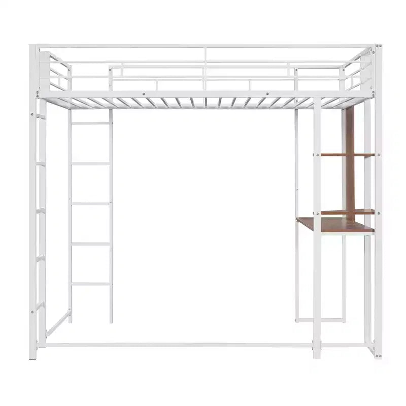 42.1'' W x 79.5'' L Twin Size Metal Loft Bed with Built-in Desk, Shelf and Ladder, Strong Metal Frame