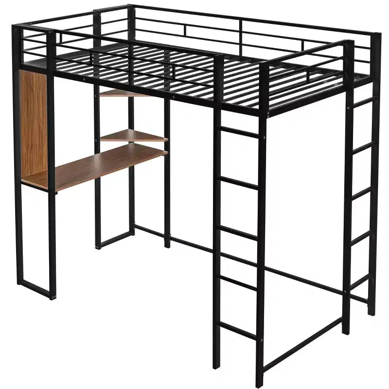 42.1'' W x 79.5'' L Twin Size Metal Loft Bed with Built-in Desk, Shelf and Ladder, Strong Metal Frame