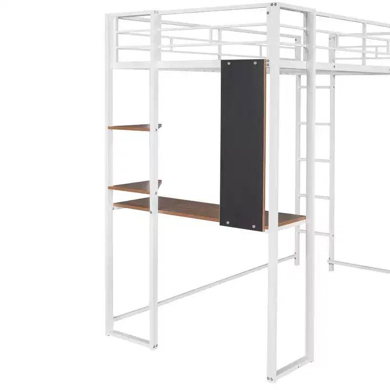 42.1'' W x 79.5'' L Twin Size Metal Loft Bed with Built-in Desk, Shelf and Ladder, Strong Metal Frame