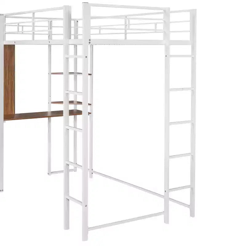 42.1'' W x 79.5'' L Twin Size Metal Loft Bed with Built-in Desk, Shelf and Ladder, Strong Metal Frame