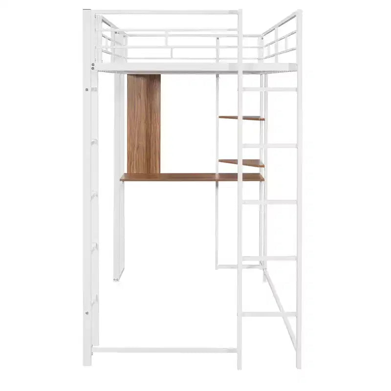 42.1'' W x 79.5'' L Twin Size Metal Loft Bed with Built-in Desk, Shelf and Ladder, Strong Metal Frame