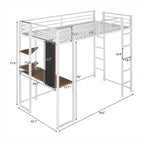 42.1'' W x 79.5'' L Twin Size Metal Loft Bed with Built-in Desk, Shelf and Ladder, Strong Metal Frame