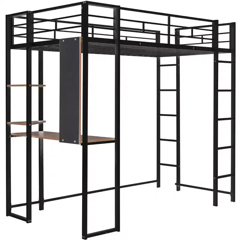 42.1'' W x 79.5'' L Twin Size Metal Loft Bed with Built-in Desk, Shelf and Ladder, Strong Metal Frame