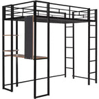 42.1'' W x 79.5'' L Twin Size Metal Loft Bed with Built-in Desk, Shelf and Ladder, Strong Metal Frame