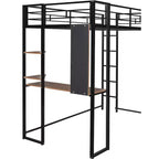 42.1'' W x 79.5'' L Twin Size Metal Loft Bed with Built-in Desk, Shelf and Ladder, Strong Metal Frame