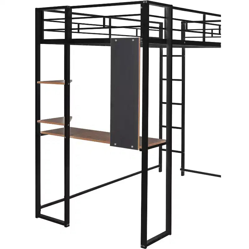 42.1'' W x 79.5'' L Twin Size Metal Loft Bed with Built-in Desk, Shelf and Ladder, Strong Metal Frame