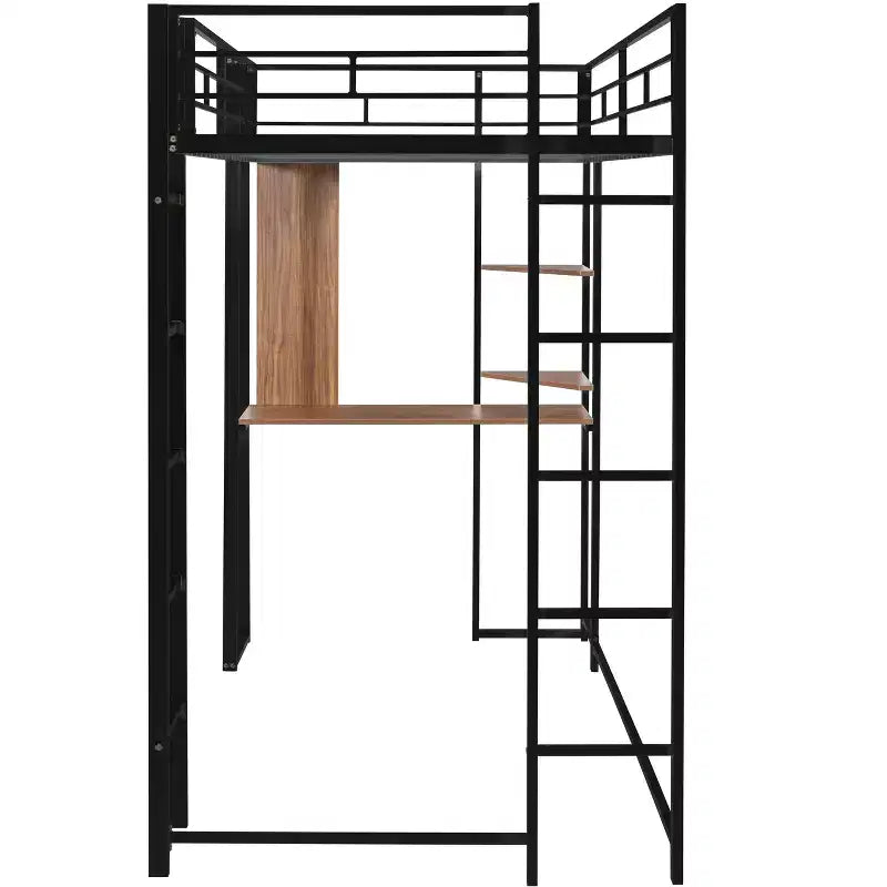 42.1'' W x 79.5'' L Twin Size Metal Loft Bed with Built-in Desk, Shelf and Ladder, Strong Metal Frame