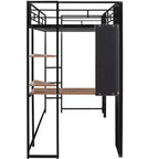 42.1'' W x 79.5'' L Twin Size Metal Loft Bed with Built-in Desk, Shelf and Ladder, Strong Metal Frame