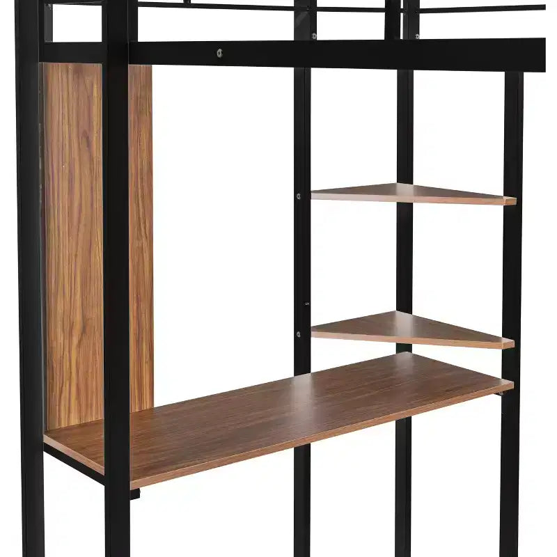 42.1'' W x 79.5'' L Twin Size Metal Loft Bed with Built-in Desk, Shelf and Ladder, Strong Metal Frame