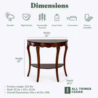 Wooden Half Moon Console Table with Lower Storage Shelf for Living Room and Entryway, Cherry