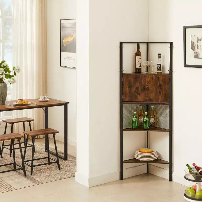 Corner Cabinet, Tall Storage Shelf with Triangle Wooden Shelves, Bookshelf for Small Space, Brown