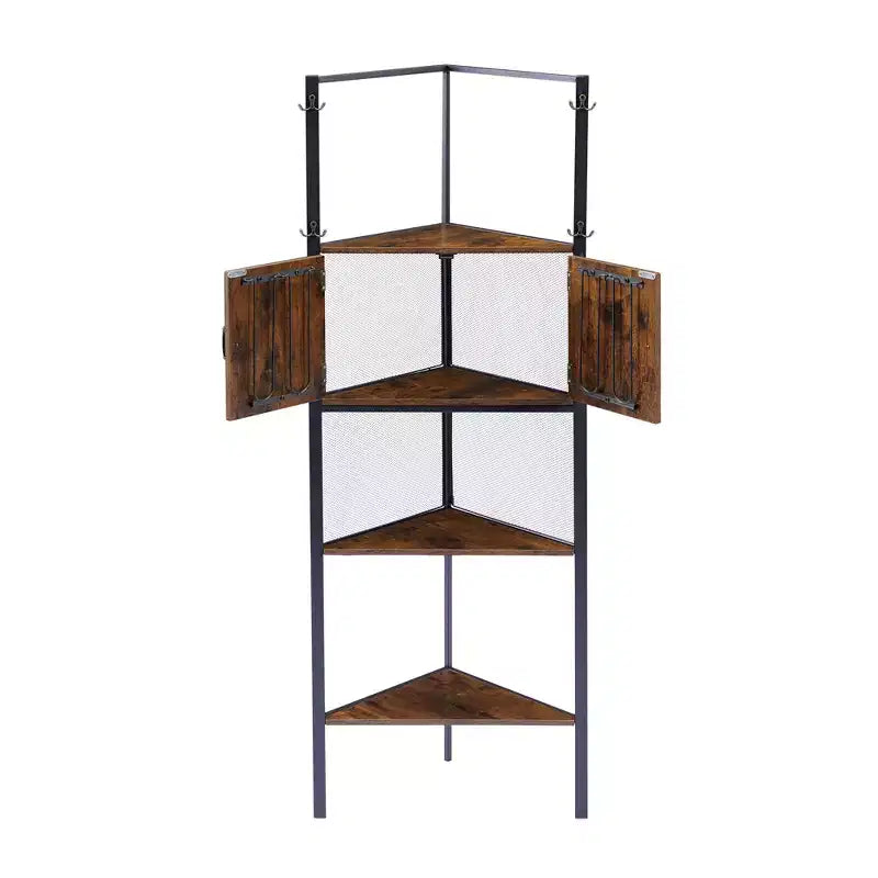 Corner Cabinet, Tall Storage Shelf with Triangle Wooden Shelves, Bookshelf for Small Space, Brown