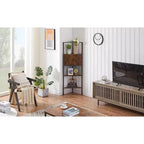 Corner Cabinet, Tall Storage Shelf with Triangle Wooden Shelves, Bookshelf for Small Space, Brown