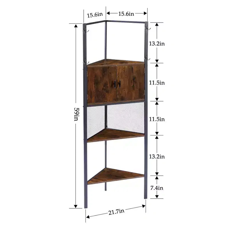 Corner Cabinet, Tall Storage Shelf with Triangle Wooden Shelves, Bookshelf for Small Space, Brown