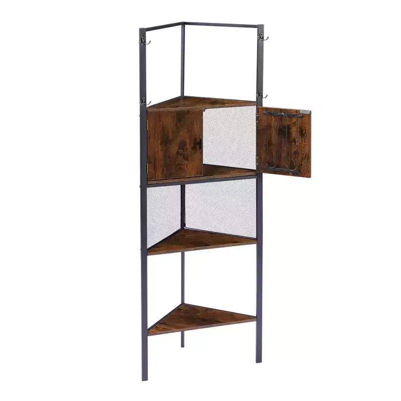 Corner Cabinet, Tall Storage Shelf with Triangle Wooden Shelves, Bookshelf for Small Space, Brown