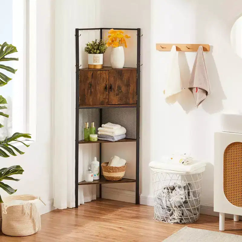 Corner Cabinet, Tall Storage Shelf with Triangle Wooden Shelves, Bookshelf for Small Space, Brown