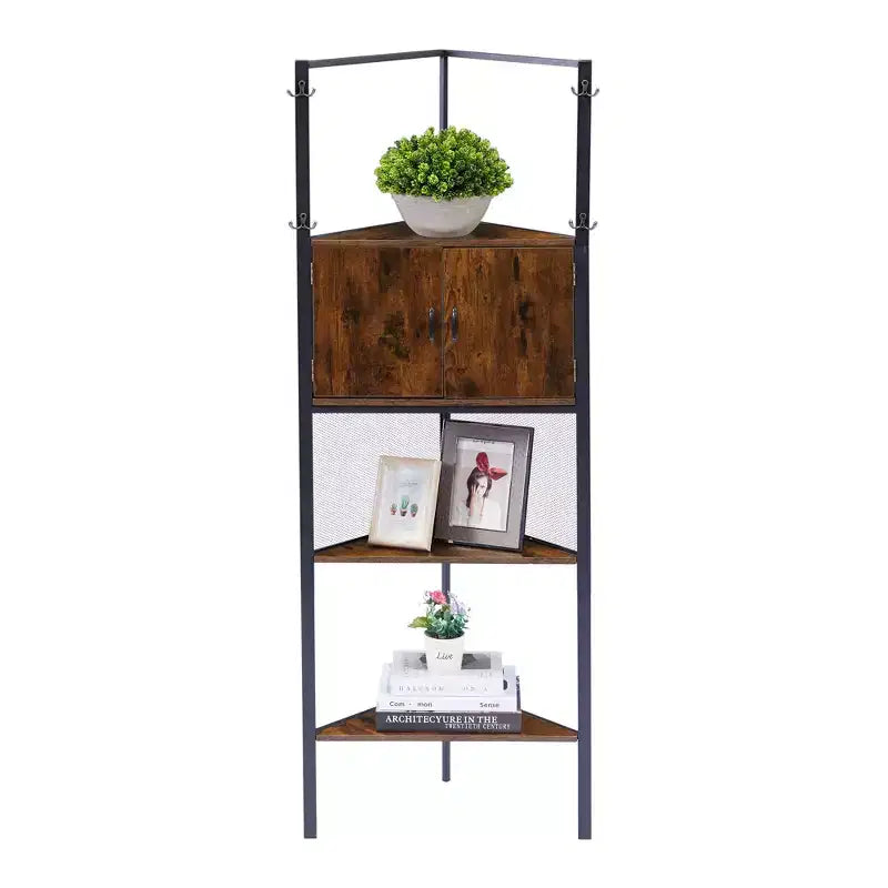 Corner Cabinet, Tall Storage Shelf with Triangle Wooden Shelves, Bookshelf for Small Space, Brown