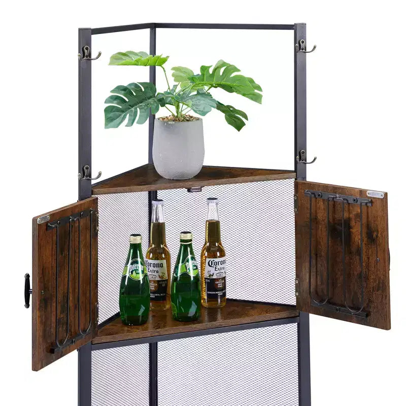 Corner Cabinet, Tall Storage Shelf with Triangle Wooden Shelves, Bookshelf for Small Space, Brown