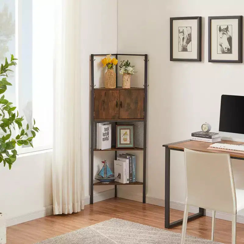 Corner Cabinet, Tall Storage Shelf with Triangle Wooden Shelves, Bookshelf for Small Space, Brown