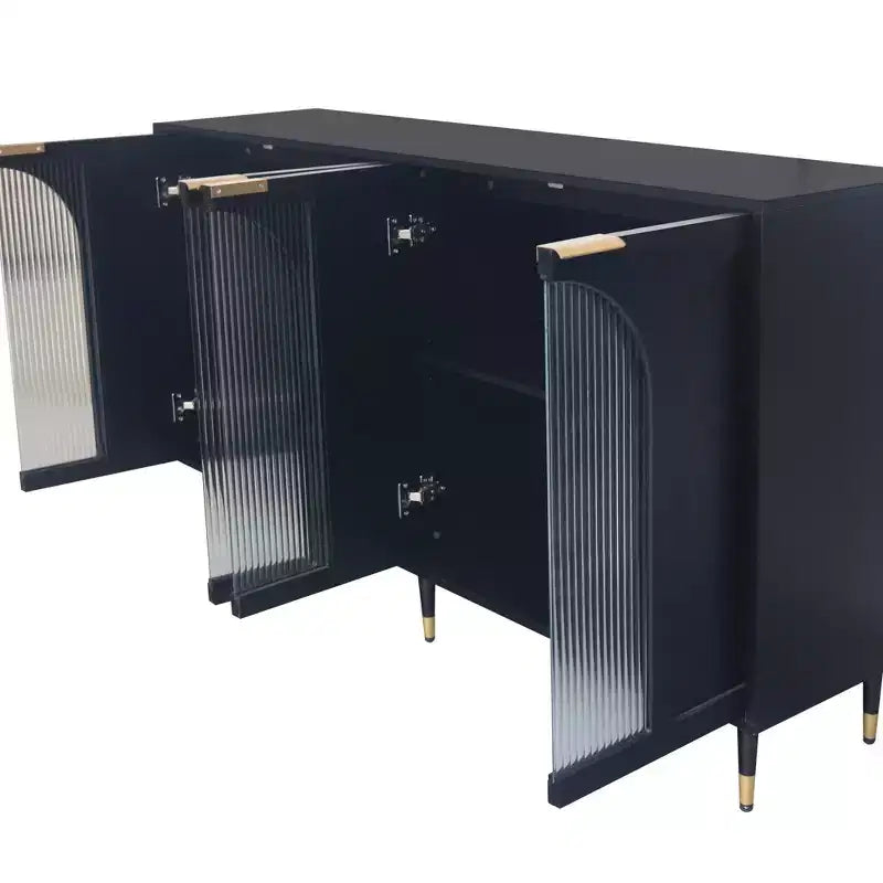 Accent Cabinet Black Lacquered Wooden Cabinet with 4 Glass Doors Sideboard Buffet Server Cabinet Storage Cabinet