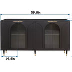 Accent Cabinet Black Lacquered Wooden Cabinet with 4 Glass Doors Sideboard Buffet Server Cabinet Storage Cabinet