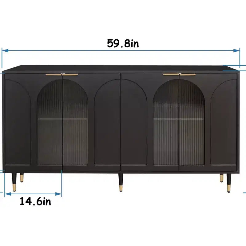 Accent Cabinet Black Lacquered Wooden Cabinet with 4 Glass Doors Sideboard Buffet Server Cabinet Storage Cabinet