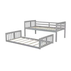 Floor Bunk Bed, Kids Bunk Beds with Guardrail Headboard and Footboard, Low Bunk Beds for Kids, Boys and Girls, Gray